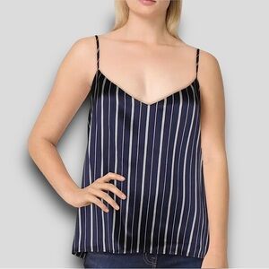 NWT L'AGENCE Silk Satin Navy Stripe Print V-Neck Sleeveless Camisole Tank Top XS